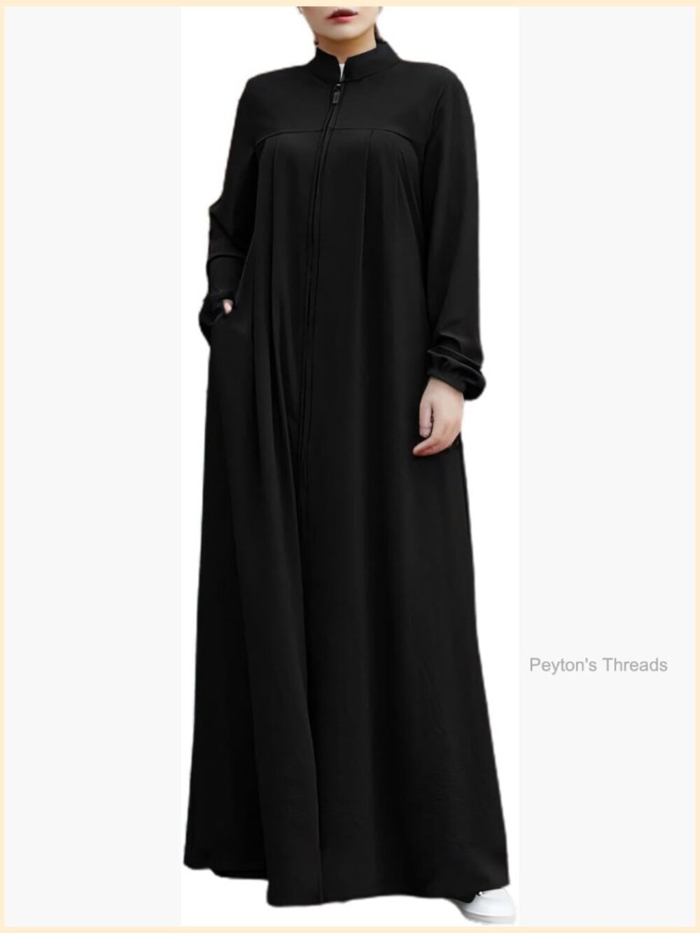 Muslim Prayer Dress Abaya Front Zipper Maxi with Pockets